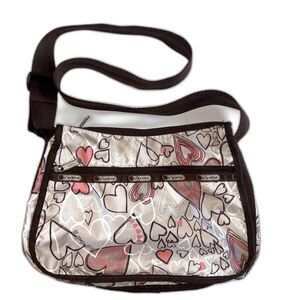 LeSportSac hearts brown pink nylon purse